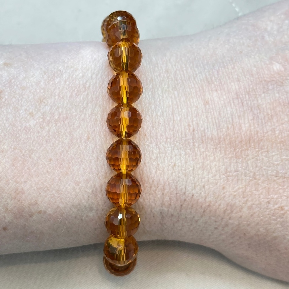 Citrine beaded stretchy bracelet. Genuine faceted stones.
